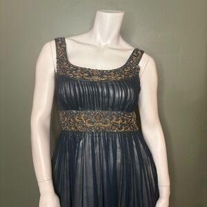 Adrianna Papell Navy and Gold Embellished Gown